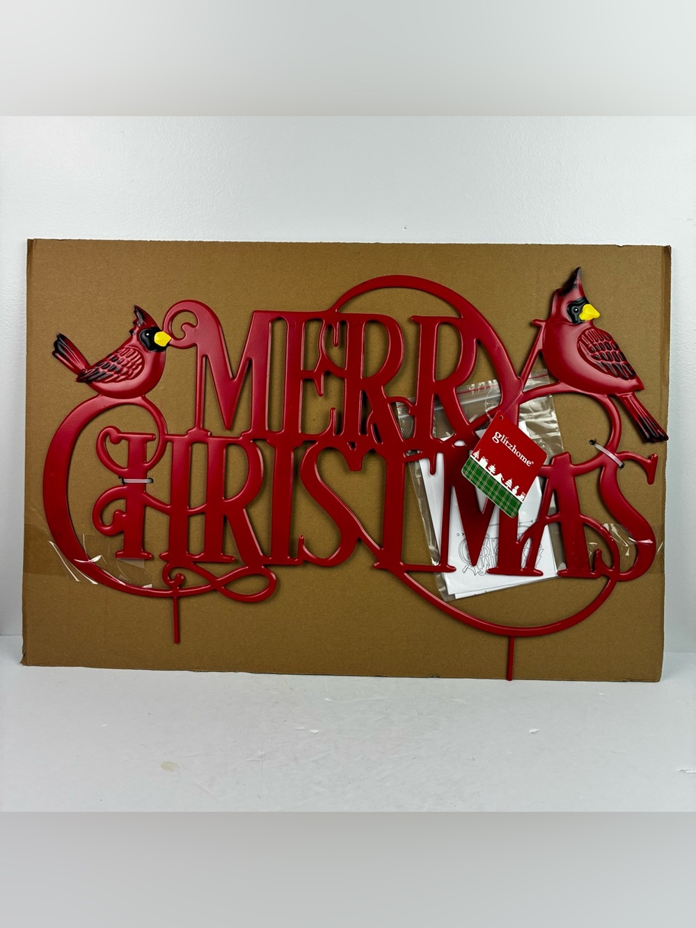 Glitzhome NWT Red Merry Christmas Cardinals Metal Yard Sign